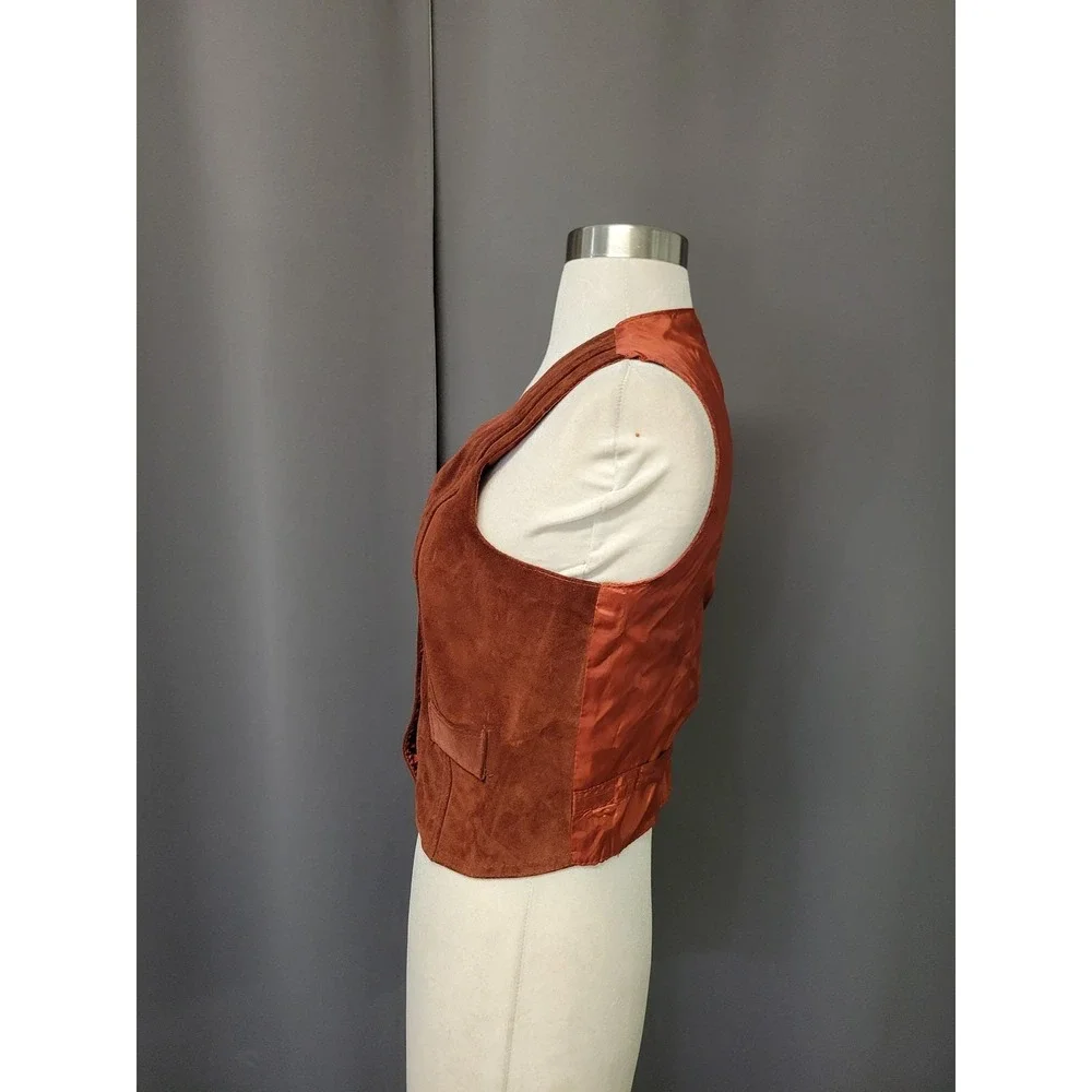 Harmal New York Vest Rust Suede Leather Western Boho Button Front‎ Size M